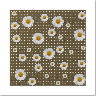 Retro 1960s Style Sixties Vintage Daisies Pattern Design Olive Posters and Art